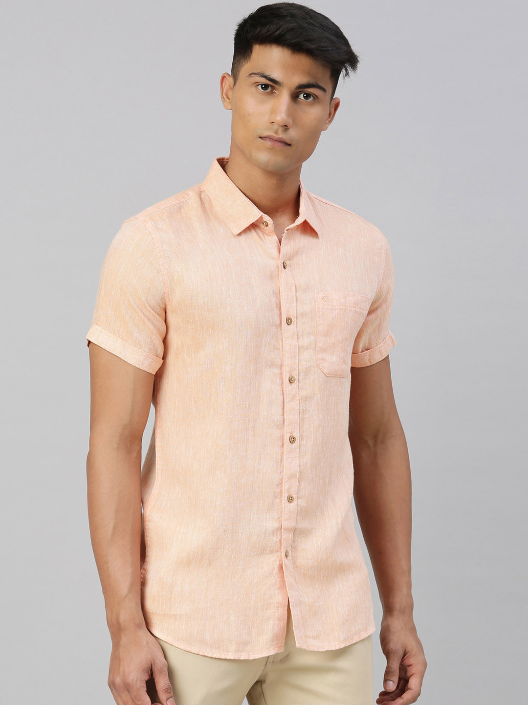 

Ecentric Men Peach-Coloured Slim Fit Eco-Friendly Hemp Casual Sustainable Shirt