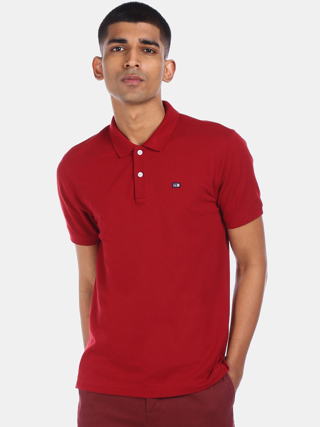 

Arrow Sport Men Red Solid Polo Collar T-shirt