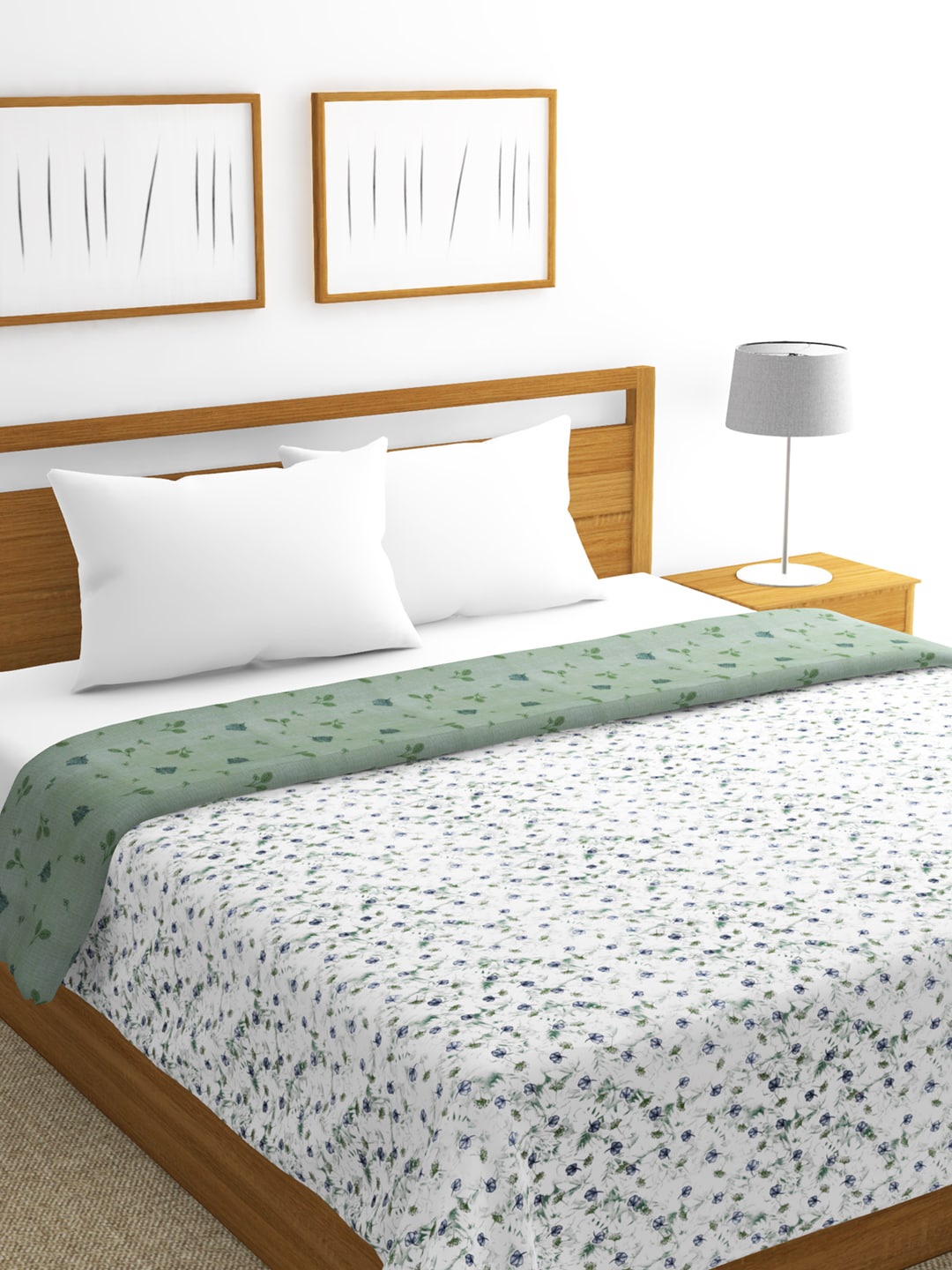 

BIANCA White & Green Floral AC Room 300 GSM Cotton Double Bed Dohar