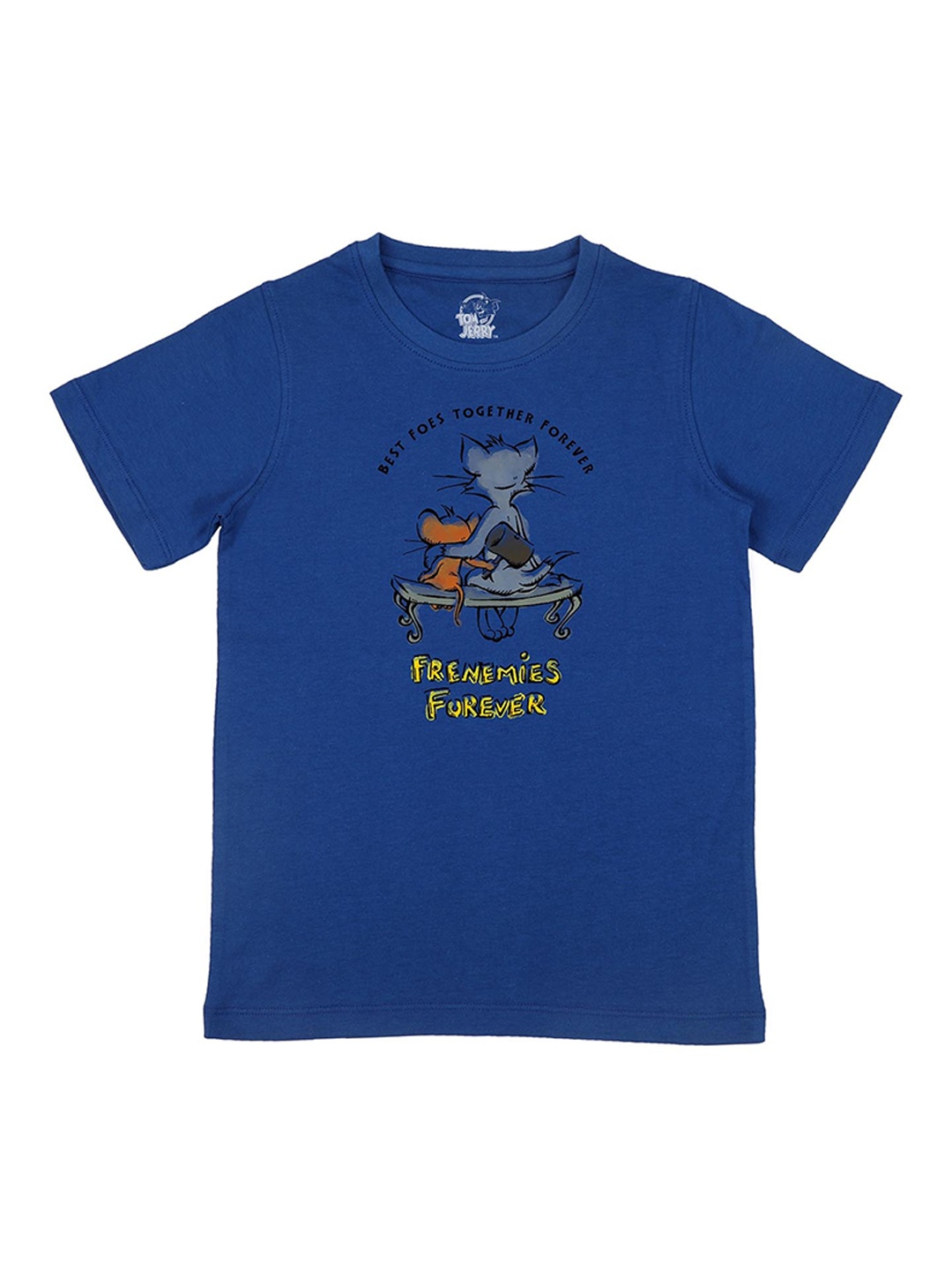 Tom Jerry Boys Blue Printed Round Neck Pure Cotton T-shirt