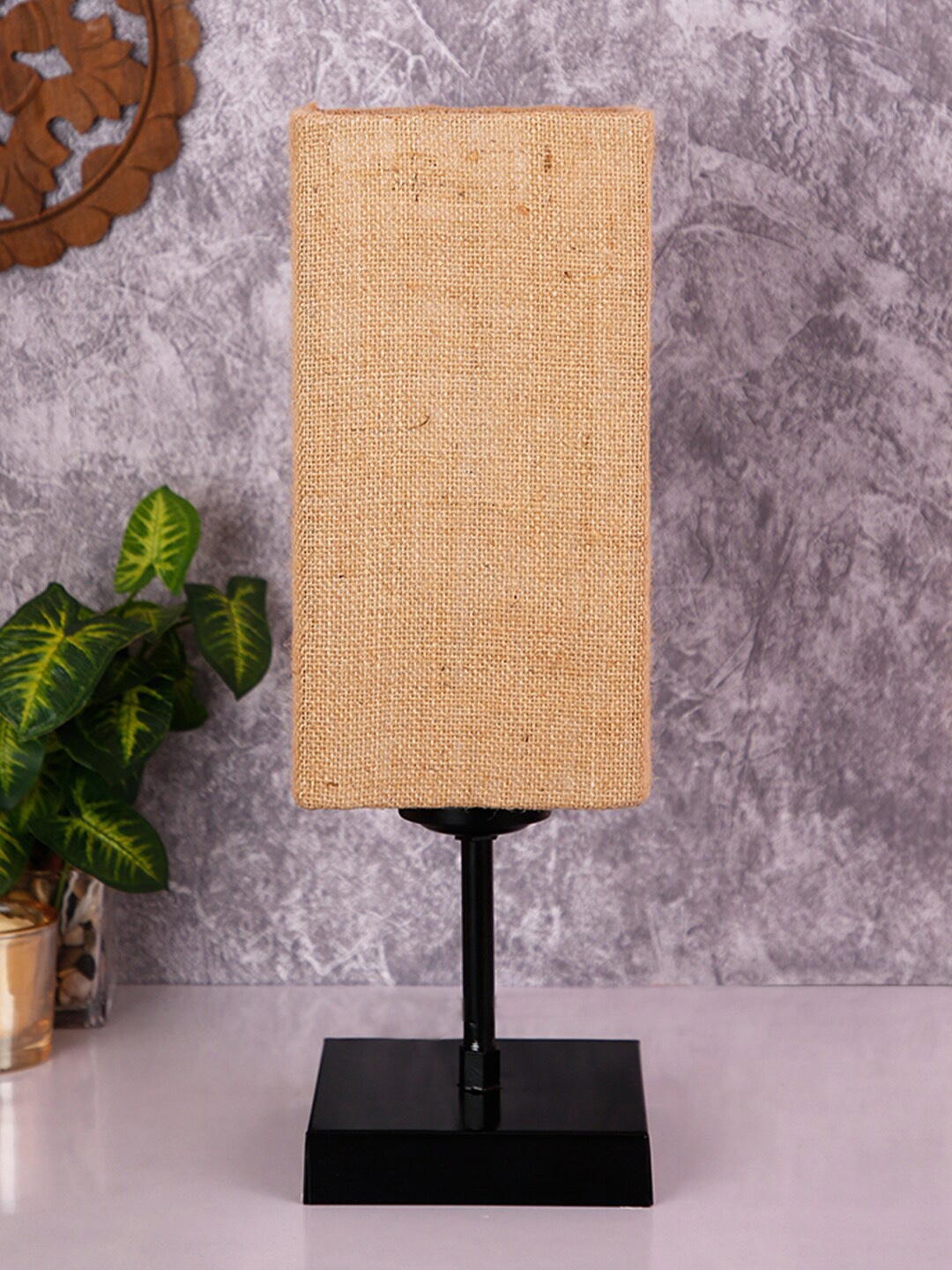 Devansh Beige & Black Solid Jute Shade Table Lamp
