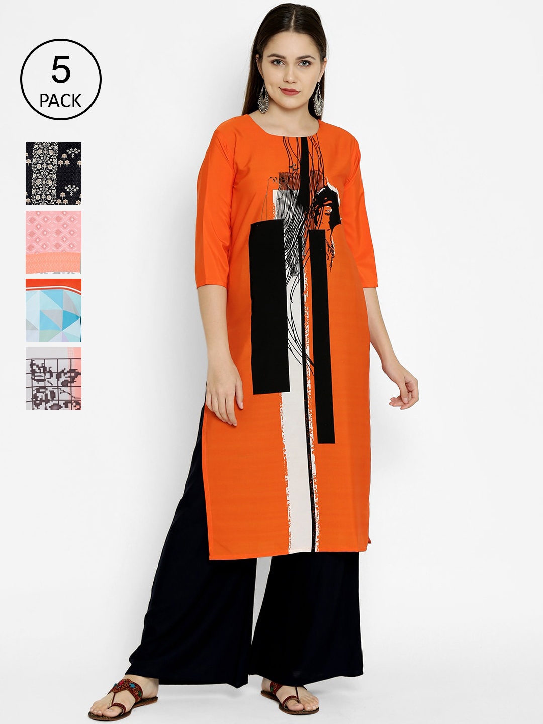 

7Threads Pack Of 5 Digital Printed Crepe Kurtas, Multi