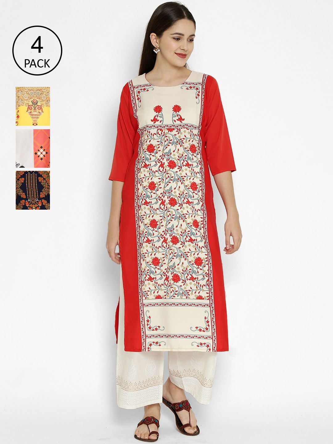 

7Threads Pack Of 4 Digital Printed Crepe Kurtas, Multi