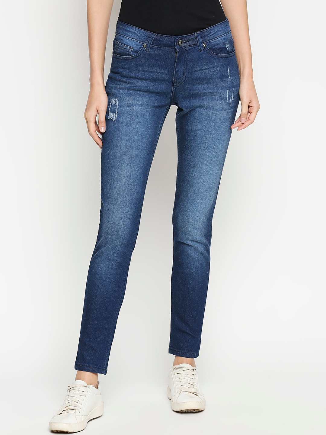 

People Women Blue Slim Fit Mid-Rise Low Distress Jeans