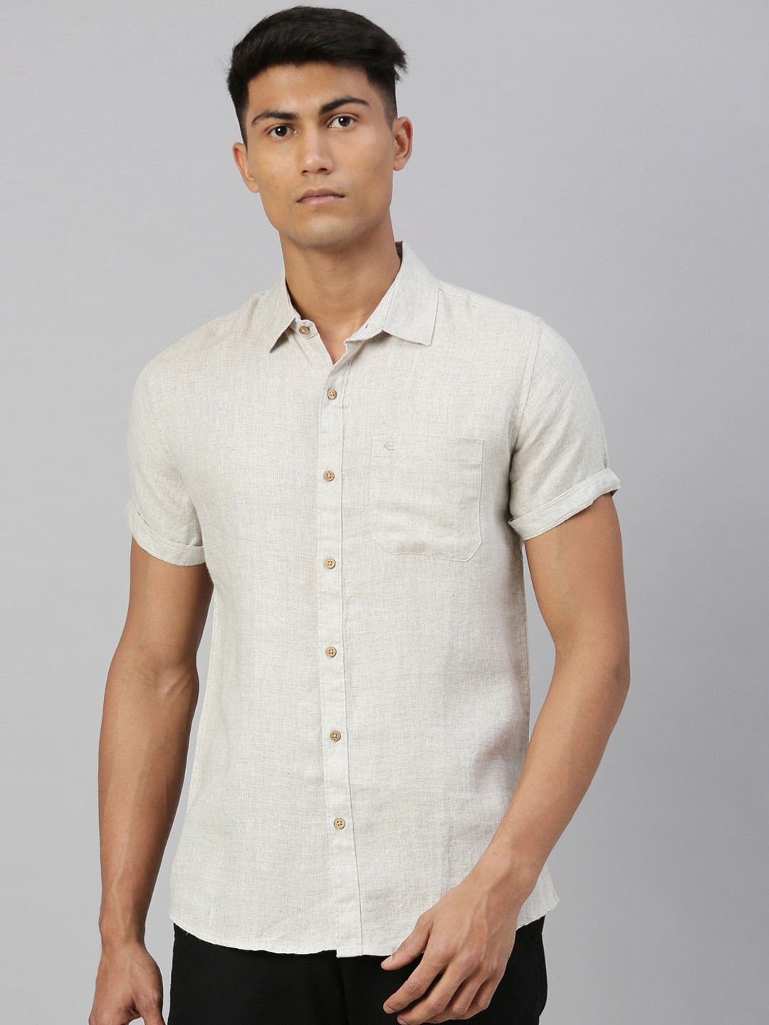 

Ecentric Men Cream-Coloured Slim Fit Eco-Friendly Hemp Casual Sustainable Shirt