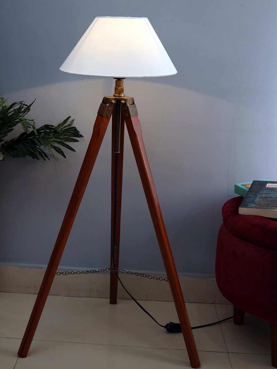 

Homesake White & Brown Solid Classic Country Wooden Tripod Lamp