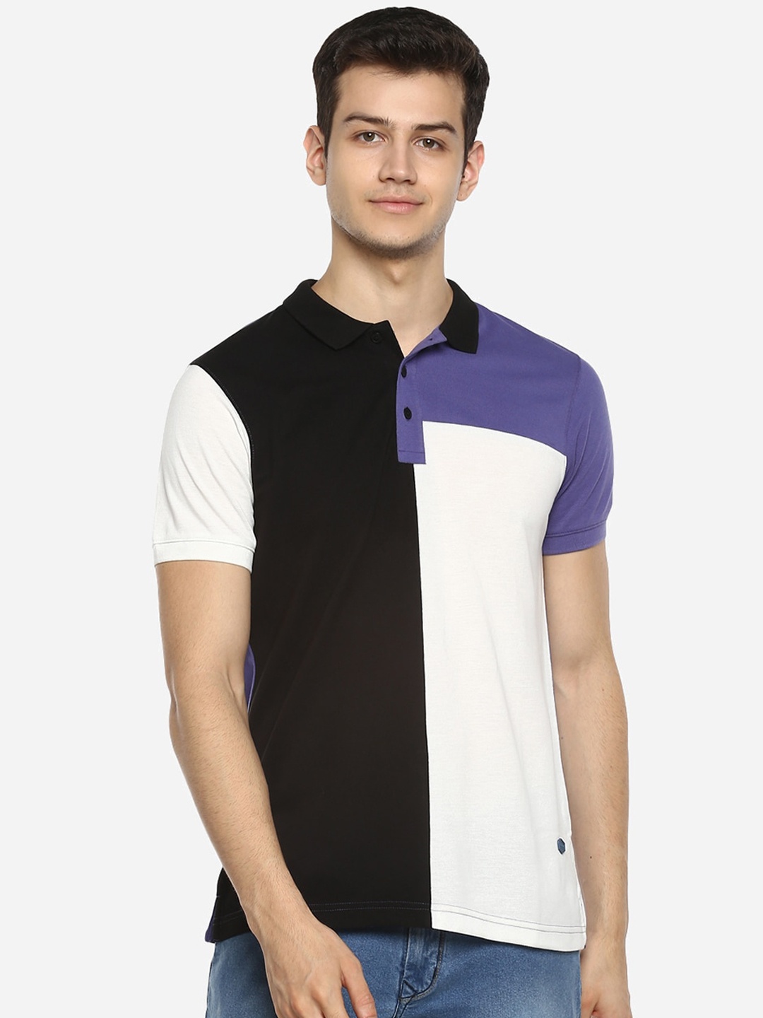 

Red Chief Men Purple Colourblocked Polo Collar T-shirt
