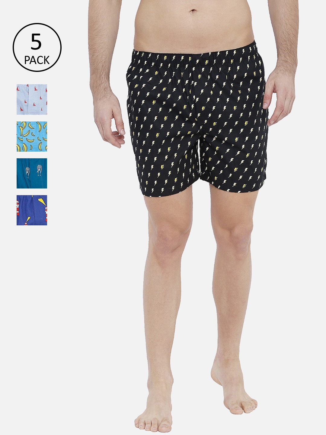 

XYXX Men Pack Of 5 Printed Boxers XYBOX5PCKN16, Blue