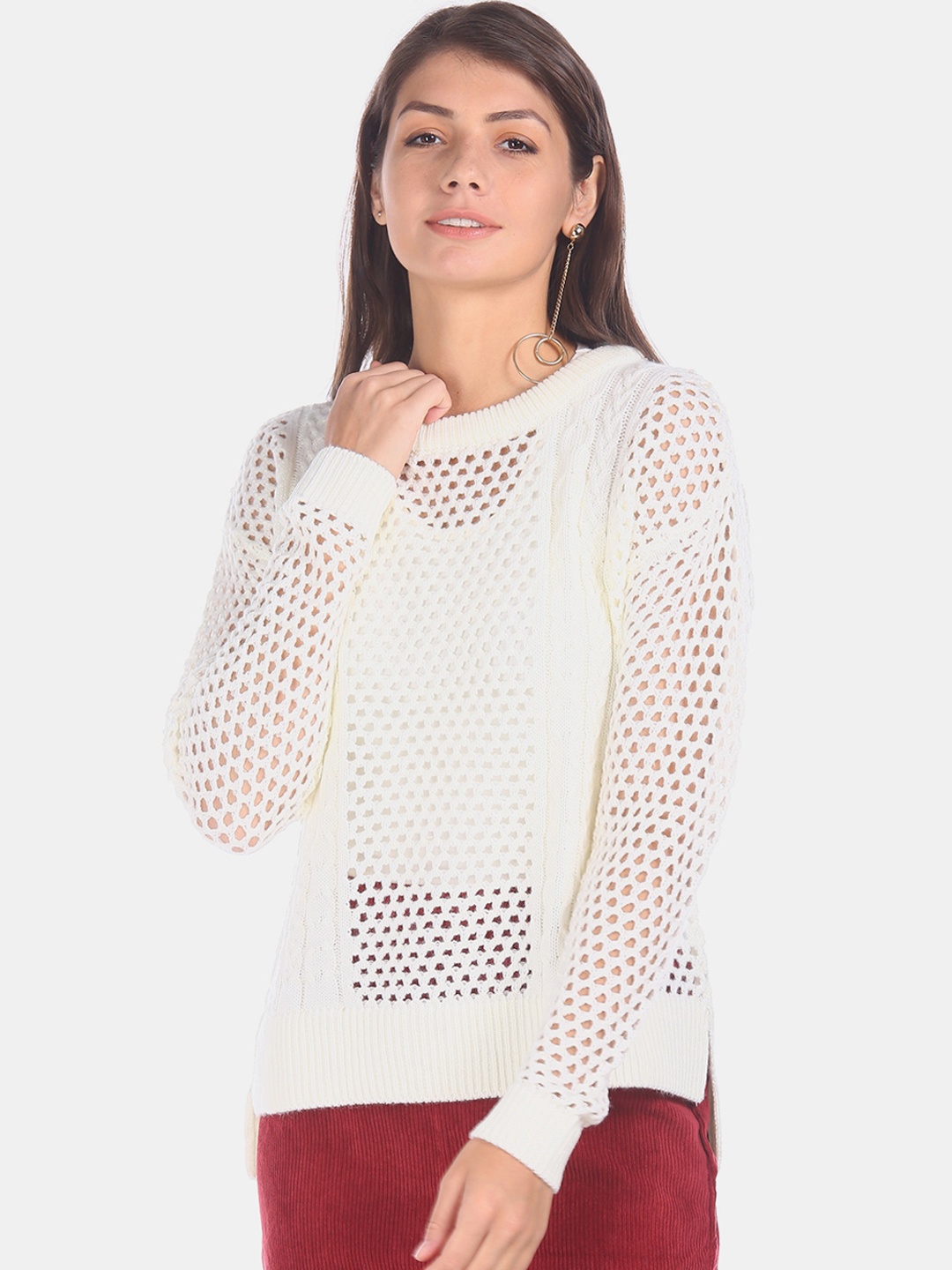 

Aeropostale Women White Self Design Sweater