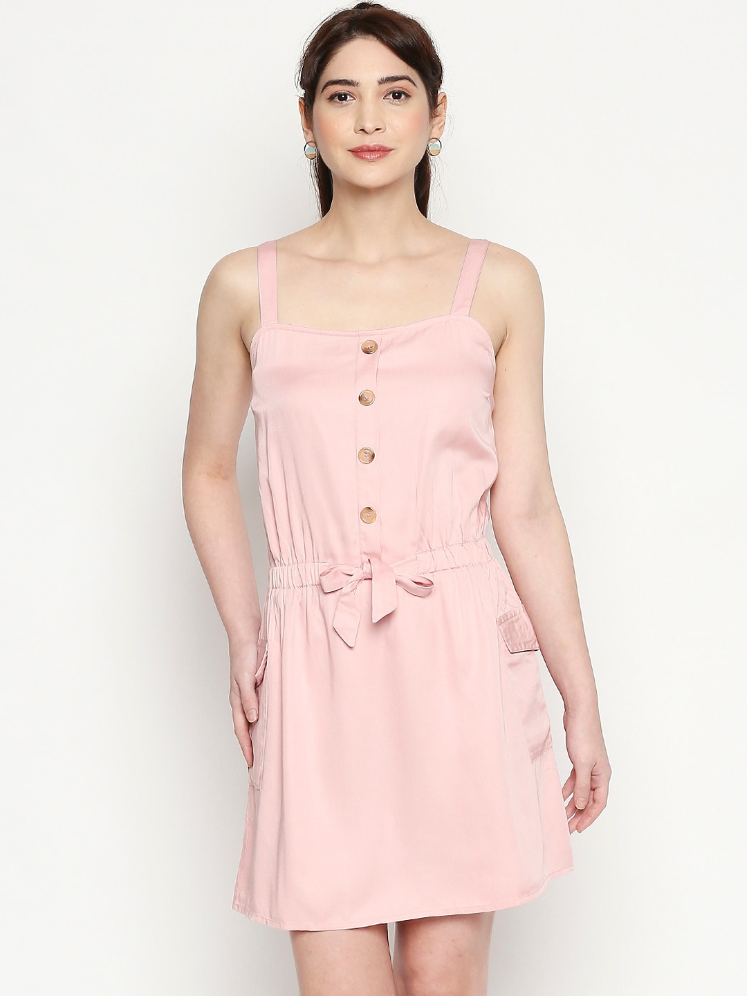 

People Women Pink Solid Fit and Flare Dress