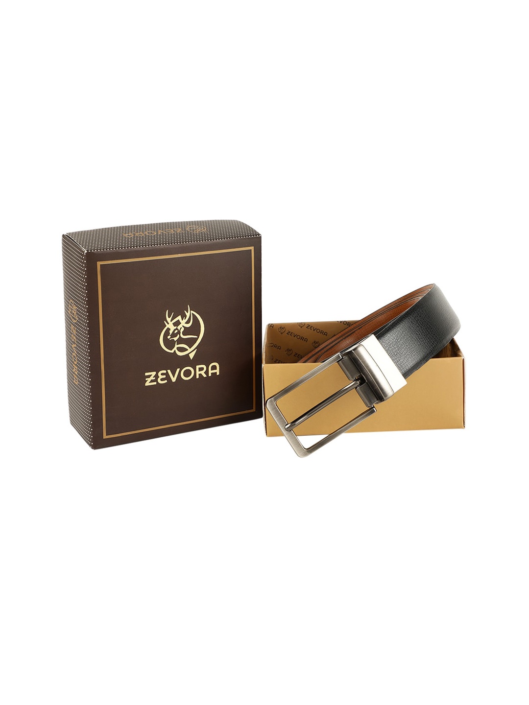 

ZEVORA Men Black & Tan Brown Reversible Textured Belt