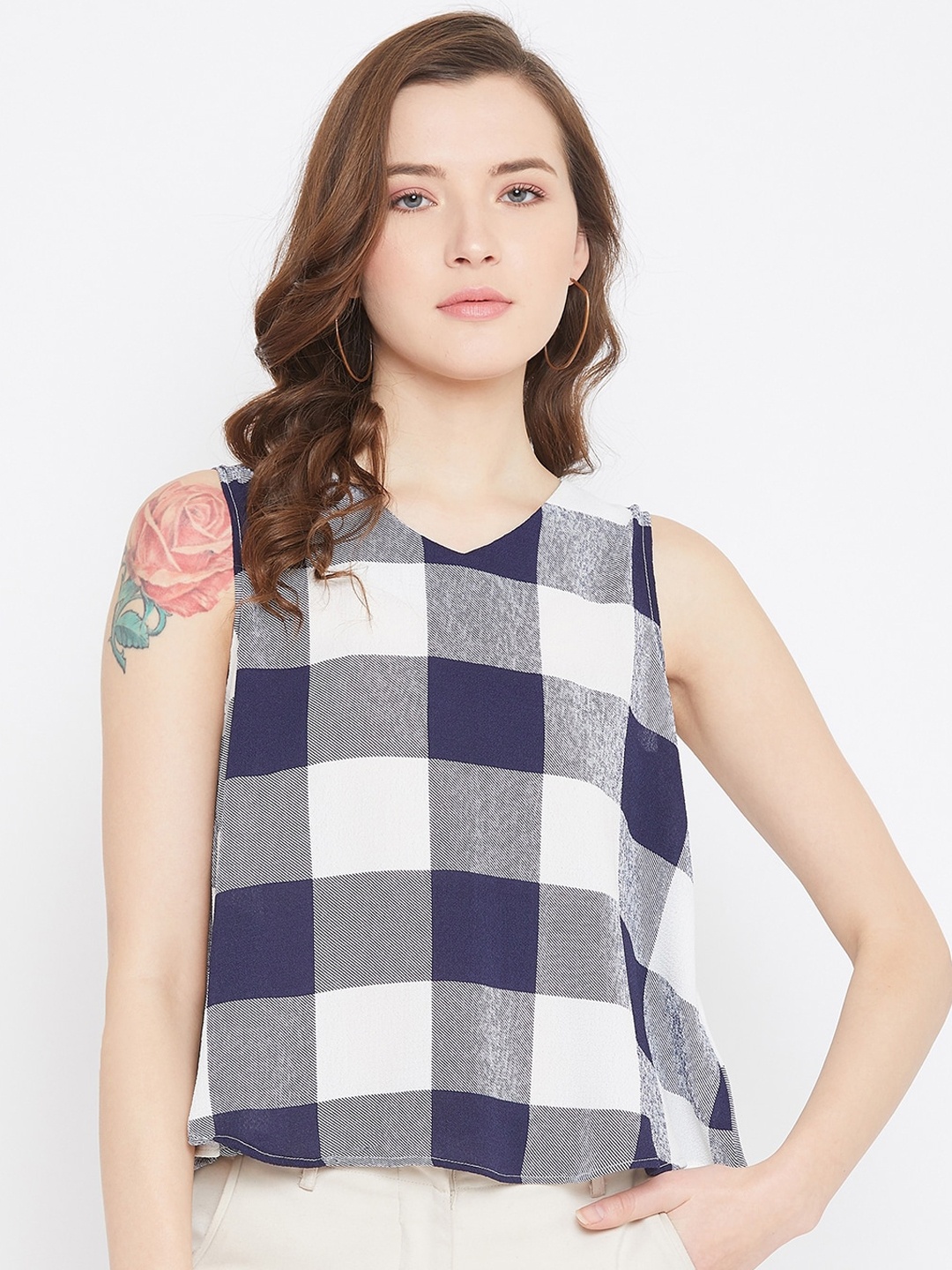 

Octave Navy Blue & White Checked Georgette Top