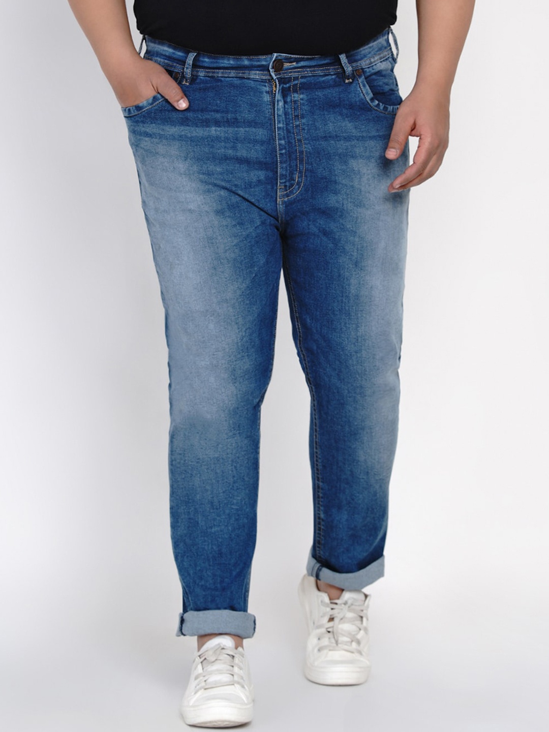 

John Pride Men Plus Size Blue Relaxed Fit Mid-Rise Clean Look Stretchable Jeans
