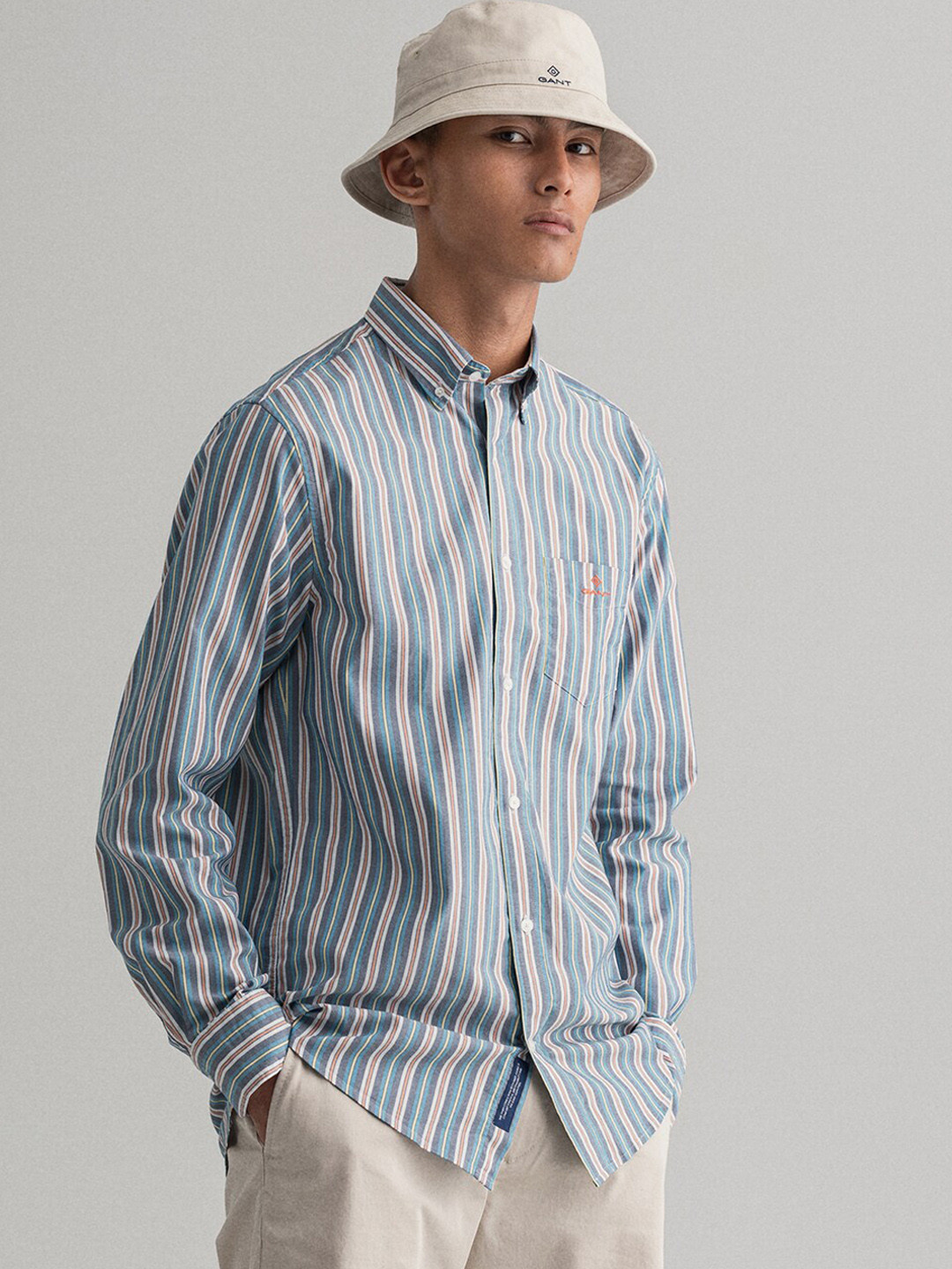 

GANT Men Yellow Regular Fit Striped Casual Shirt