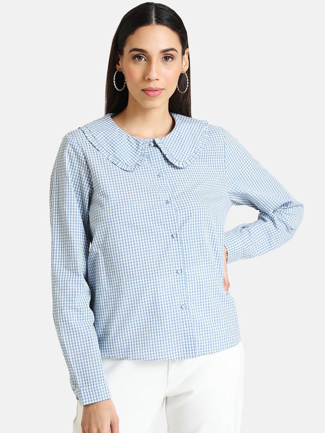 

Kazo Women Blue Regular Fit Checked Casual Shirt