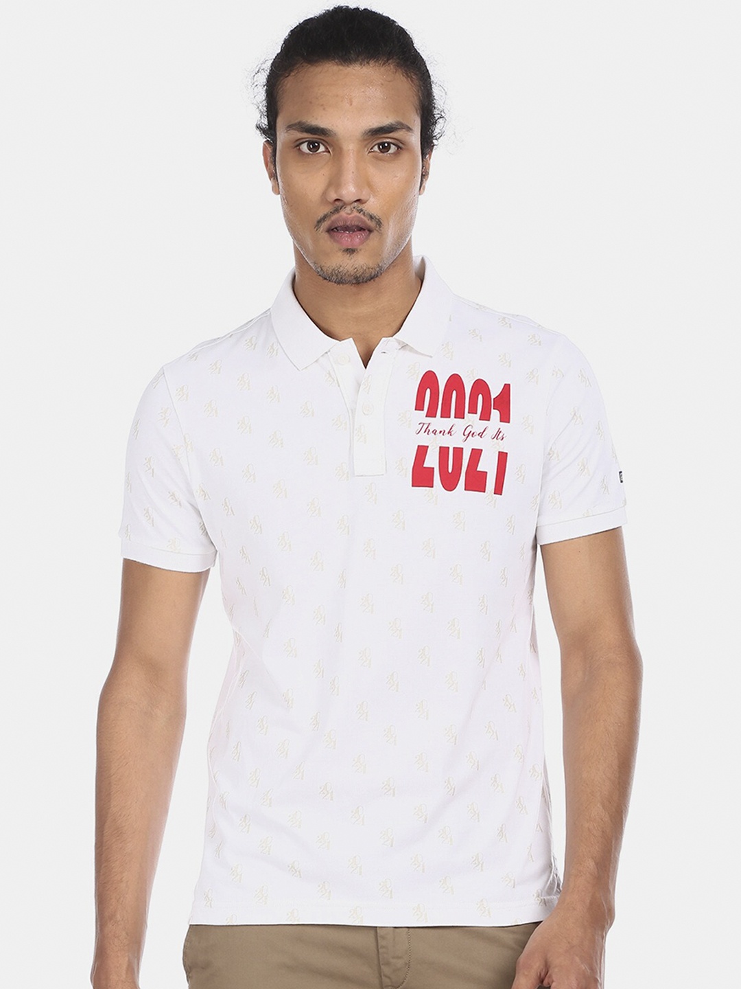 

Arrow Sport Men White Printed Polo Collar T-shirt