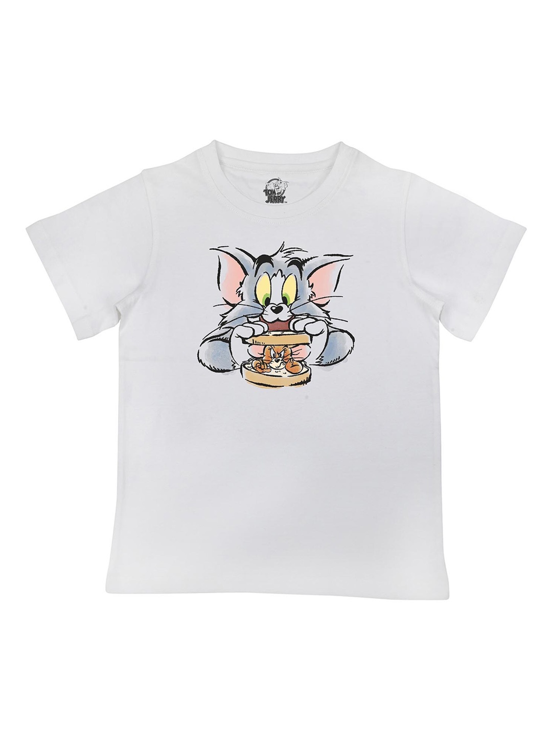 

Tom Jerry Boys White Printed Round Neck Cotton Pure Cotton T-shirt