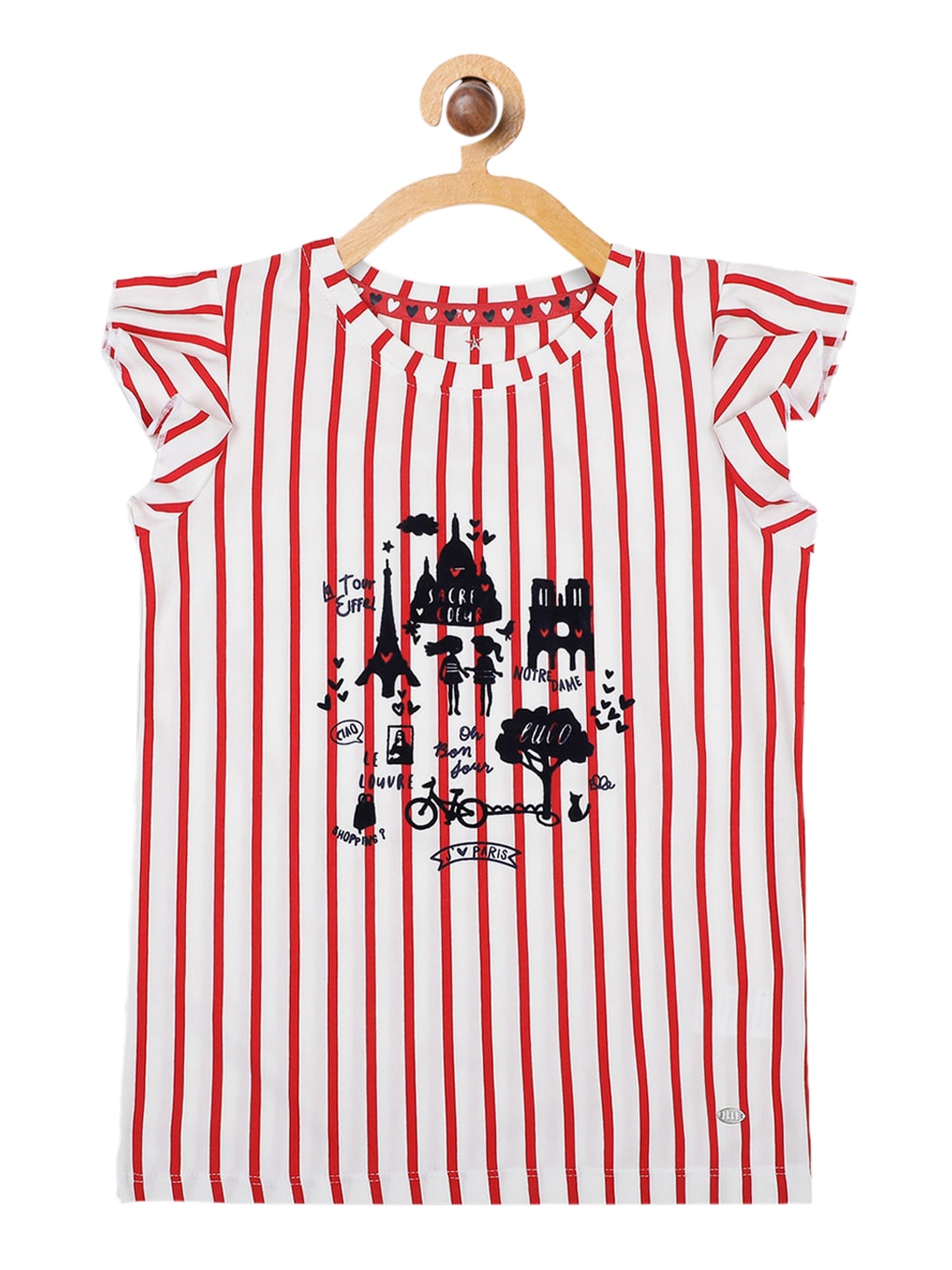 

ELLE Girls White & Red Striped Flutter Sleeves Top