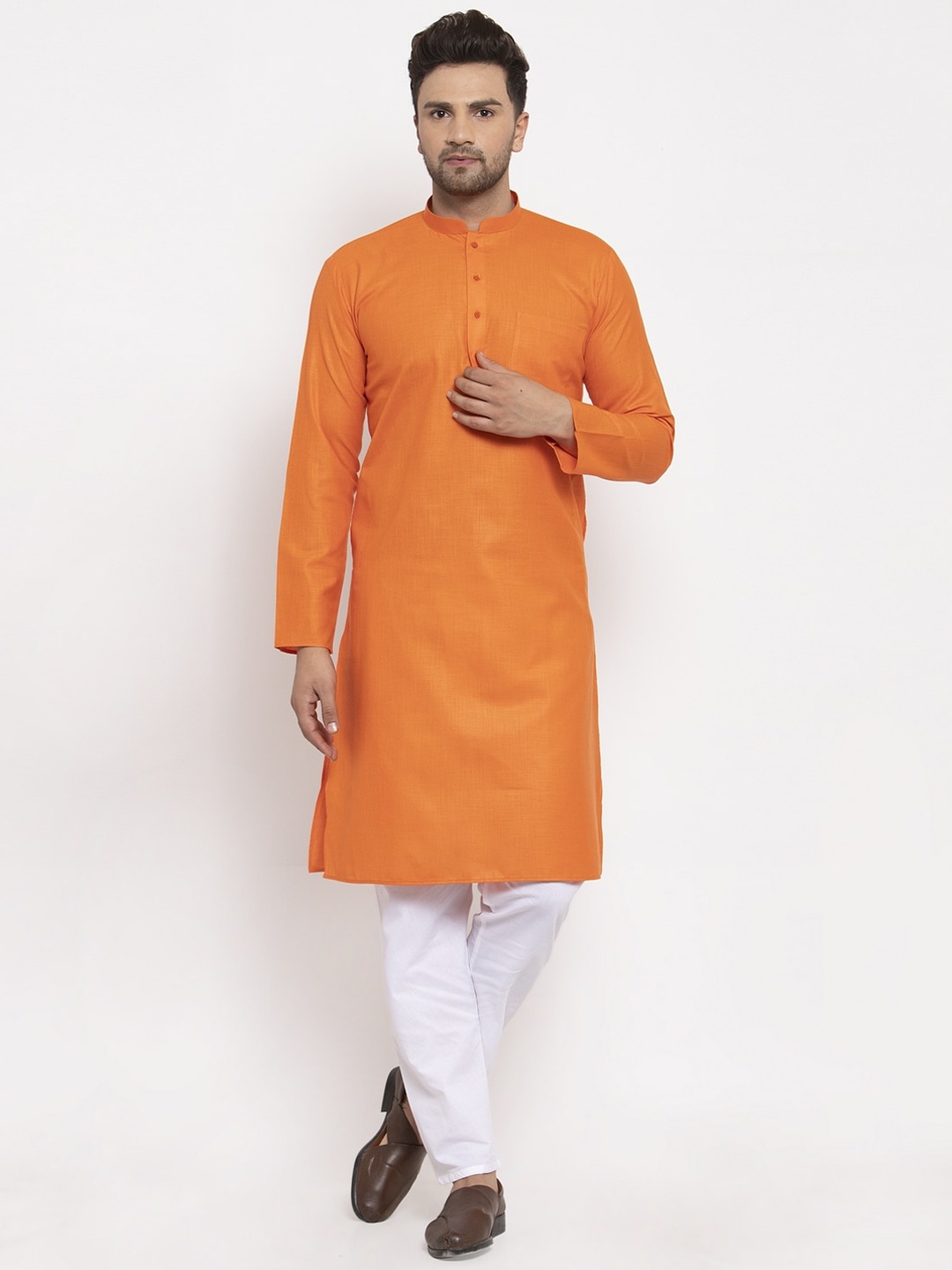 

GRACIT Men Orange & White Solid Kurta with Churidar