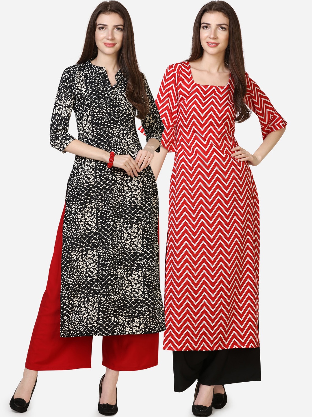 

Florence Pack Of 2 Printed Crepe Kurtas, Red
