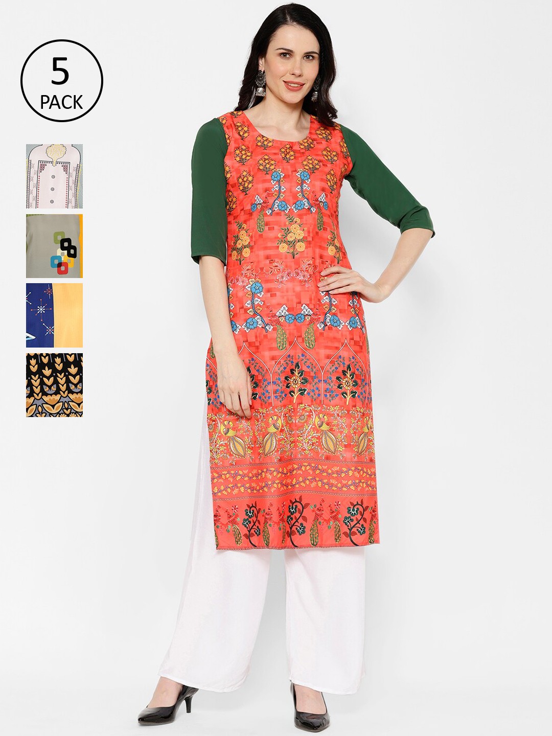 

7Threads Women Multicoloured Set of 5 Printed Straight Kurta, Multi
