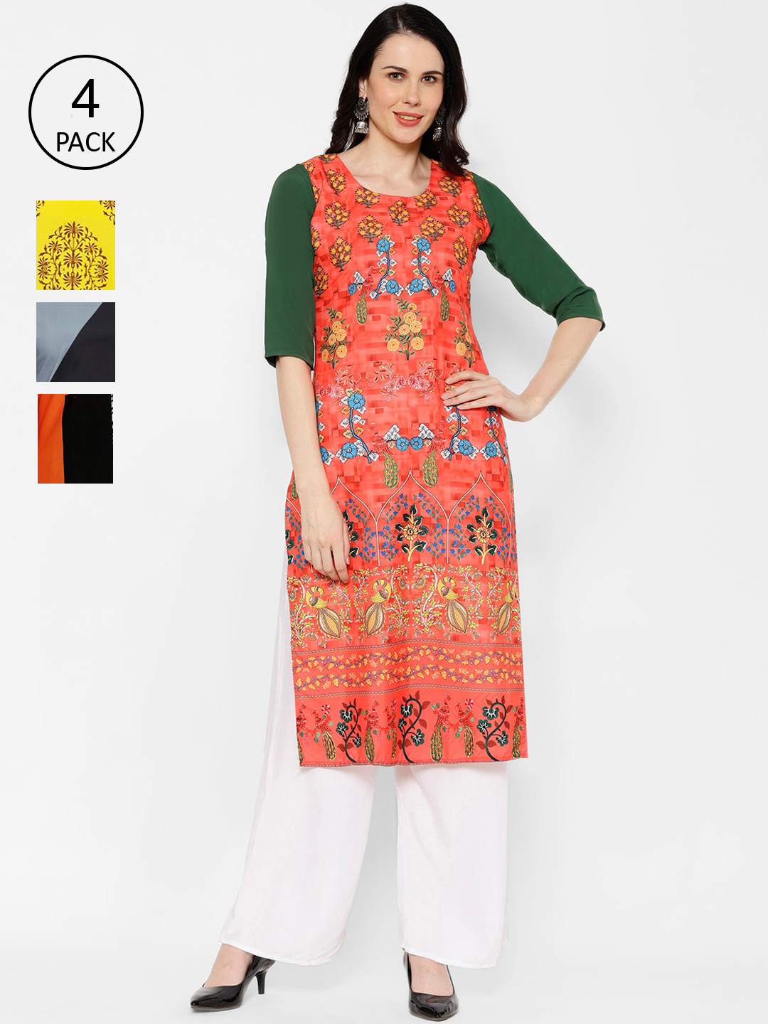 

7Threads Women Multicoloured Set of 4 Printed Straight Kurta, Multi