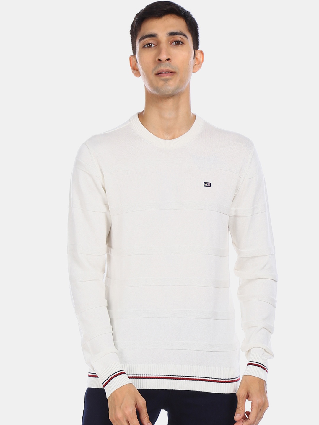 

Arrow Sport Men White Self Design Pullover Sweater