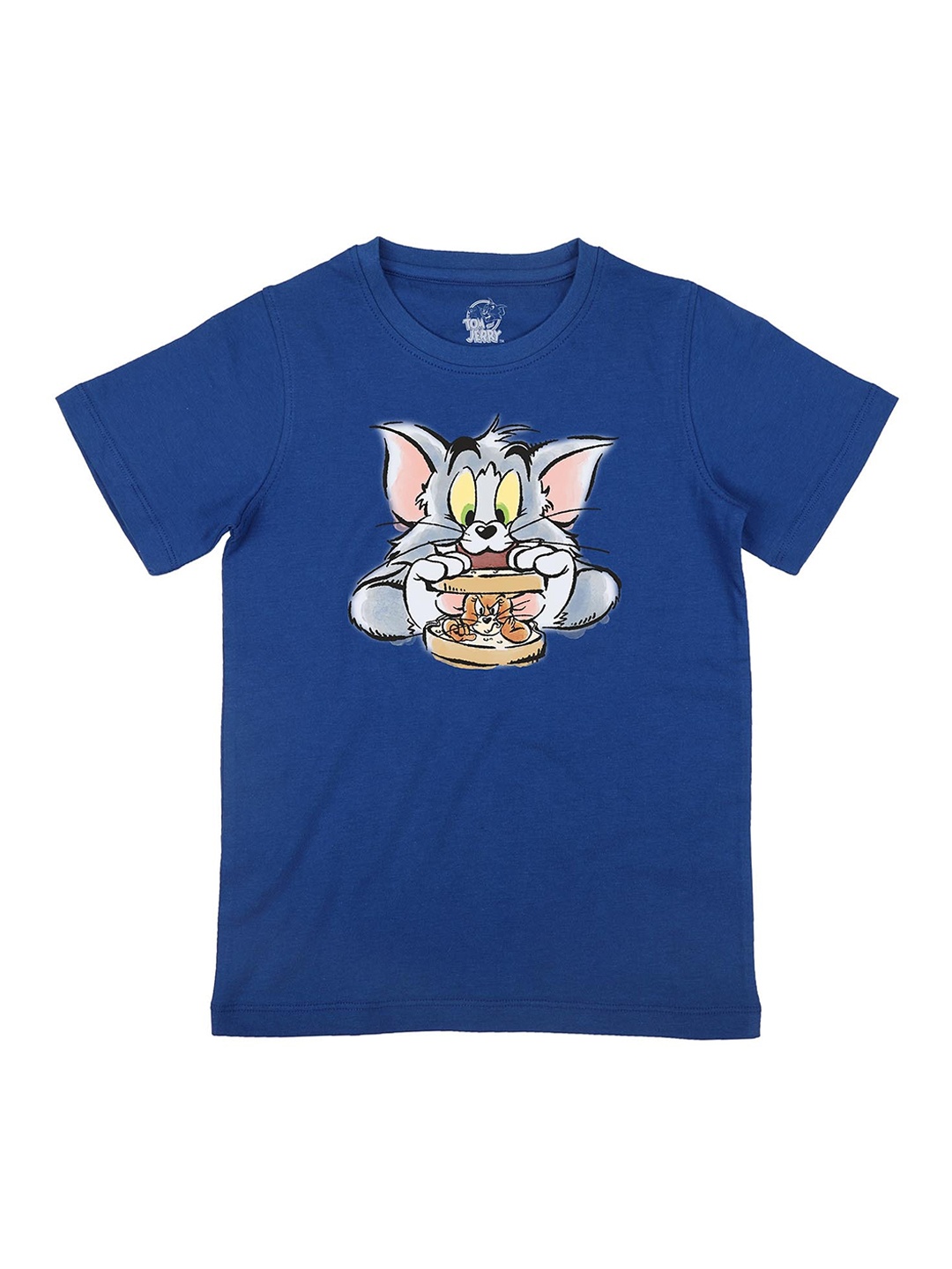 

Tom Jerry Boys Blue Printed Round Neck Pure Cotton T-shirt