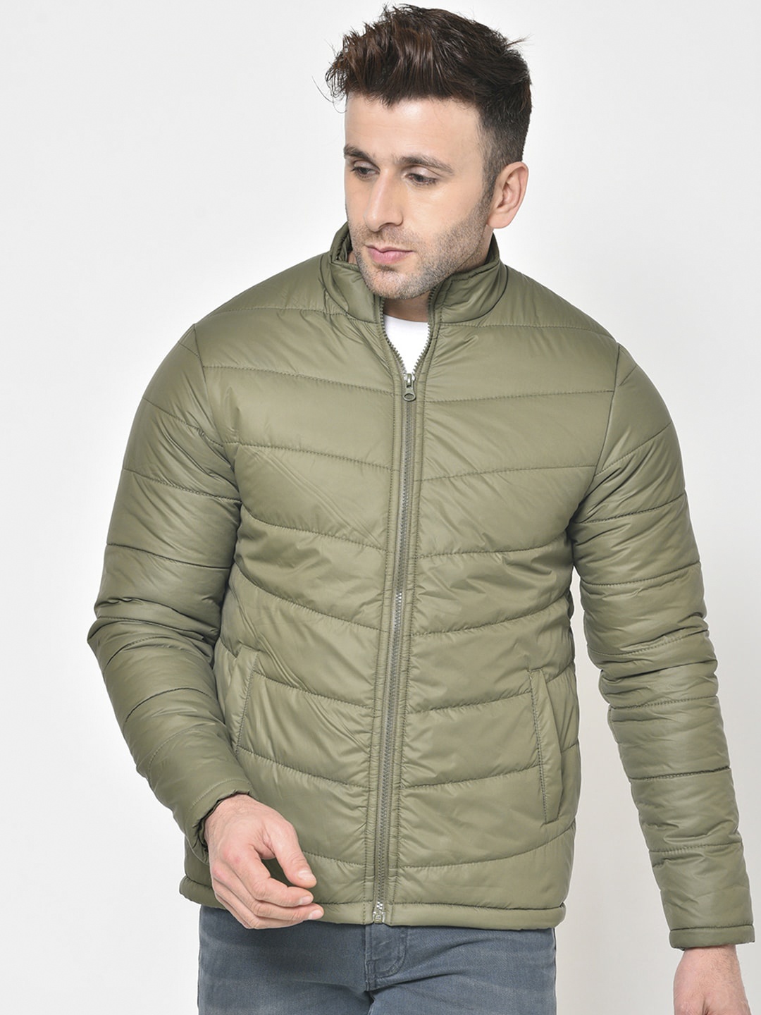 

PERFKT-U Men Olive Green Solid Insulator Padded Jacket