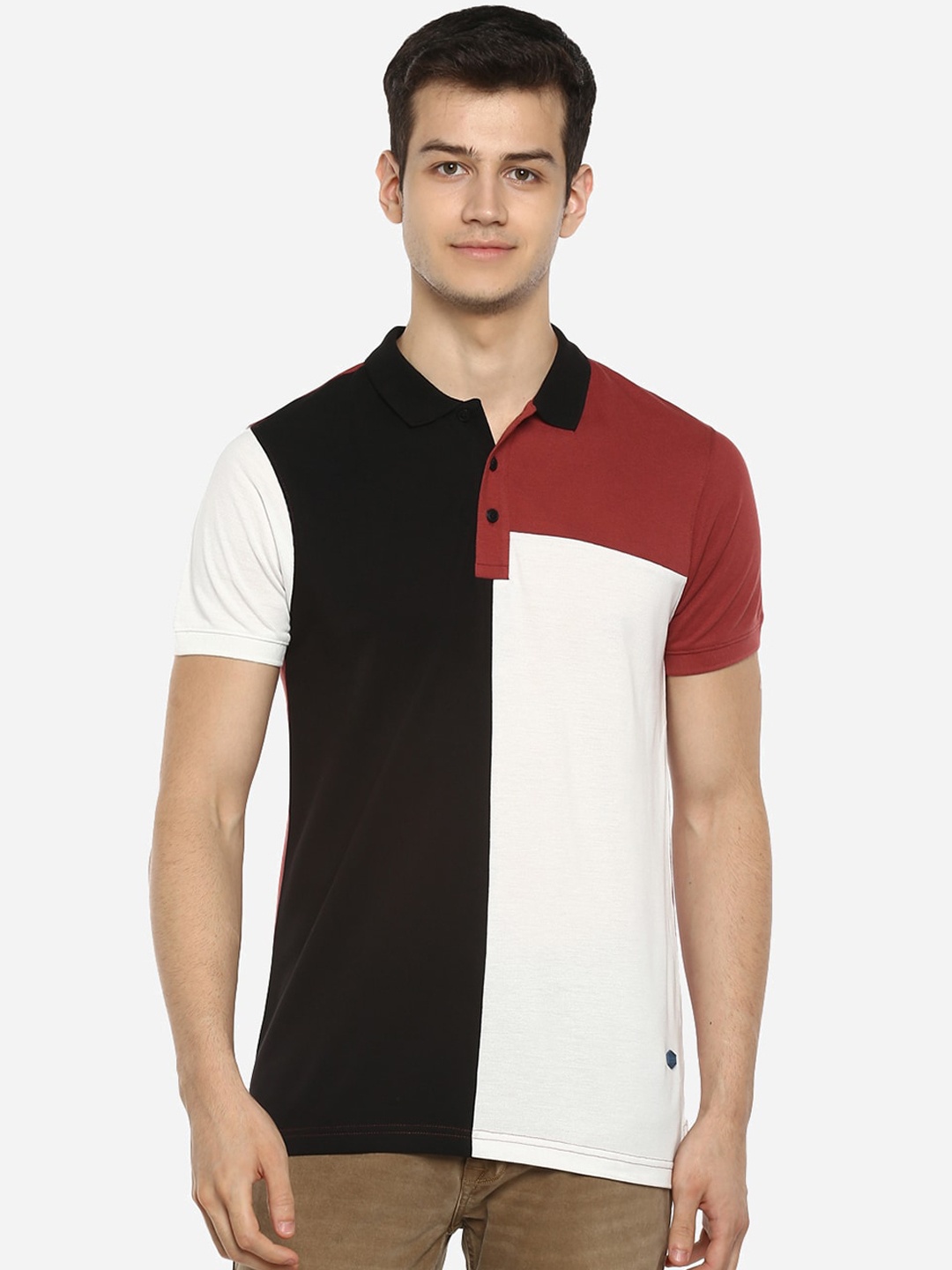 Red Chief Men White Colourblocked Polo Collar T-shirt