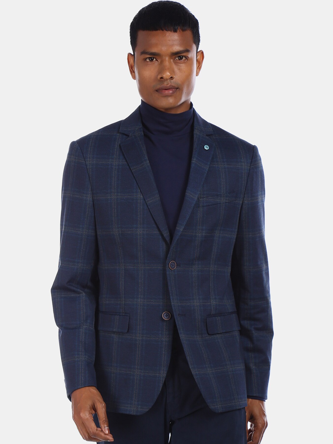 

Arrow Sport Men Navy Blue Checked Single-Breasted Casual Blazer