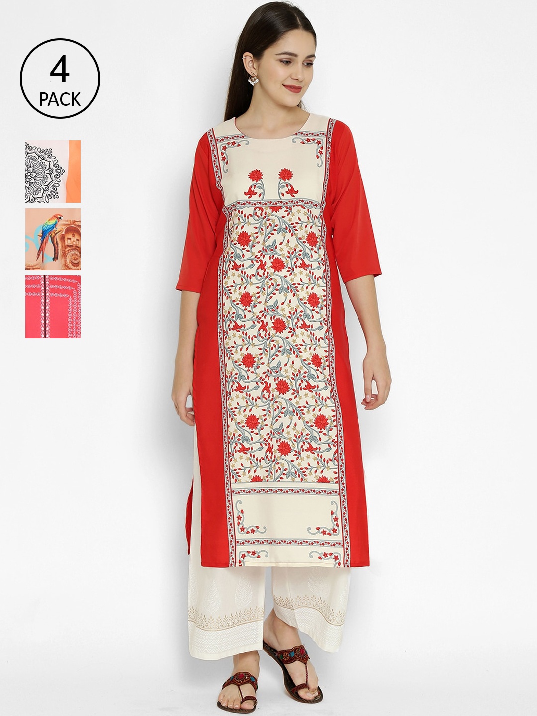 

7Threads Women Pack of 4 Multicoloured Ethnic Motifs Printed Kurtas, Multi
