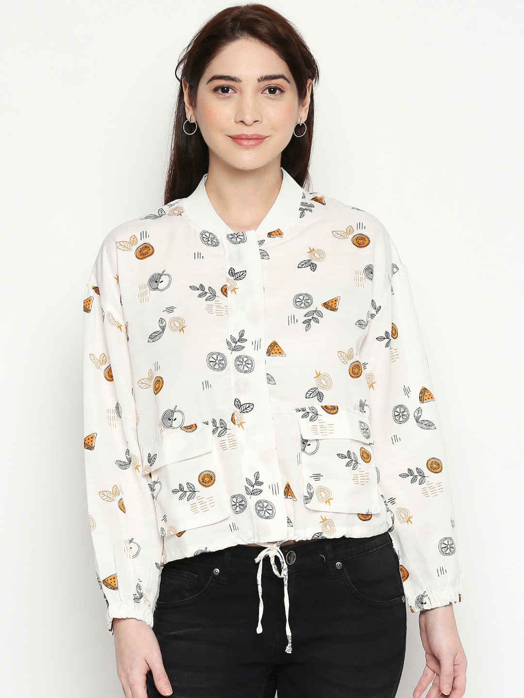 

People Women White & Grey Printed Tailored Jacket