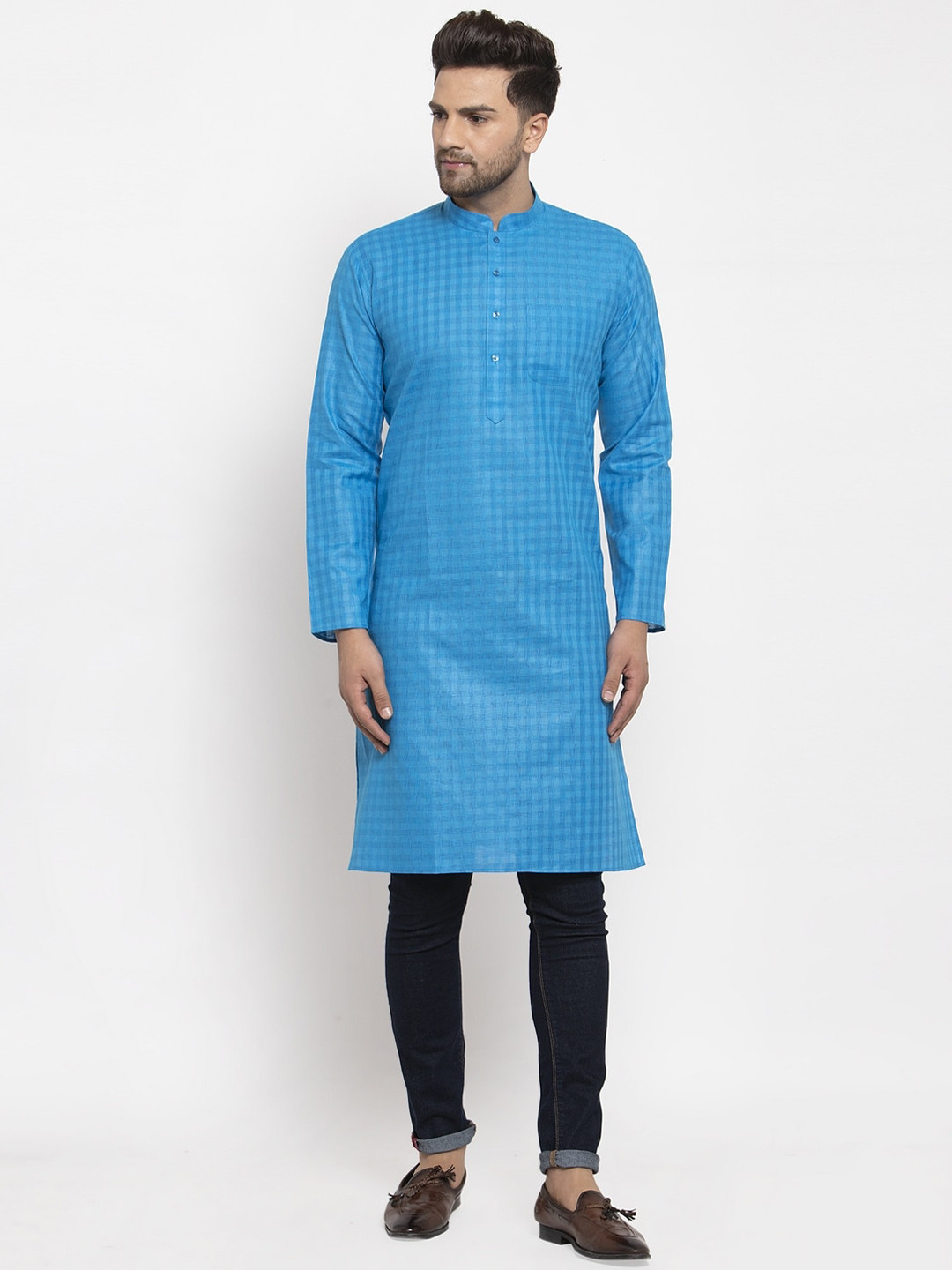 

GRACIT Men Blue Checked Kurta