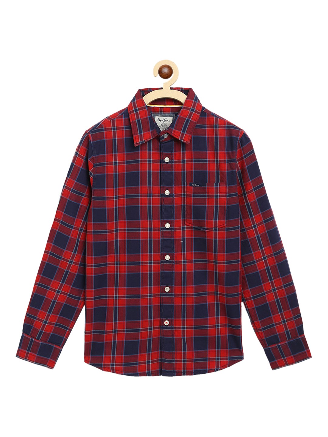 

Pepe Jeans Boys Red & Navy Blue Regular Fit Checked Casual Shirt