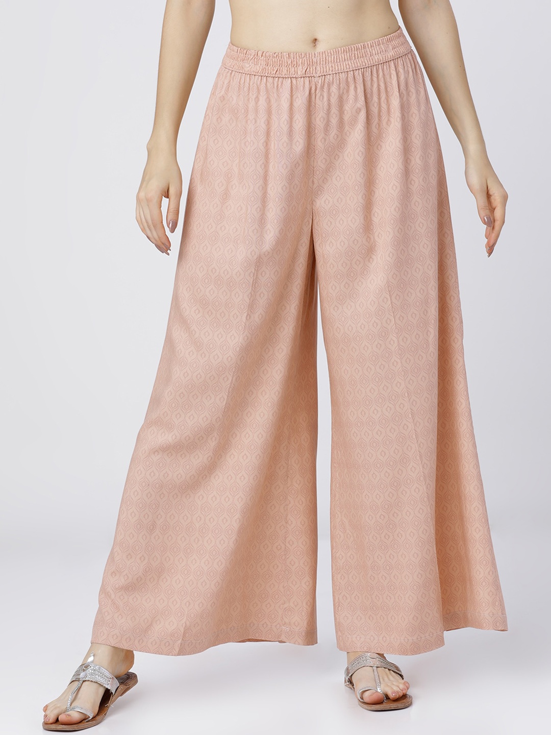 

Vishudh Women Peach-Coloured Printed Wide Fit Palazzos
