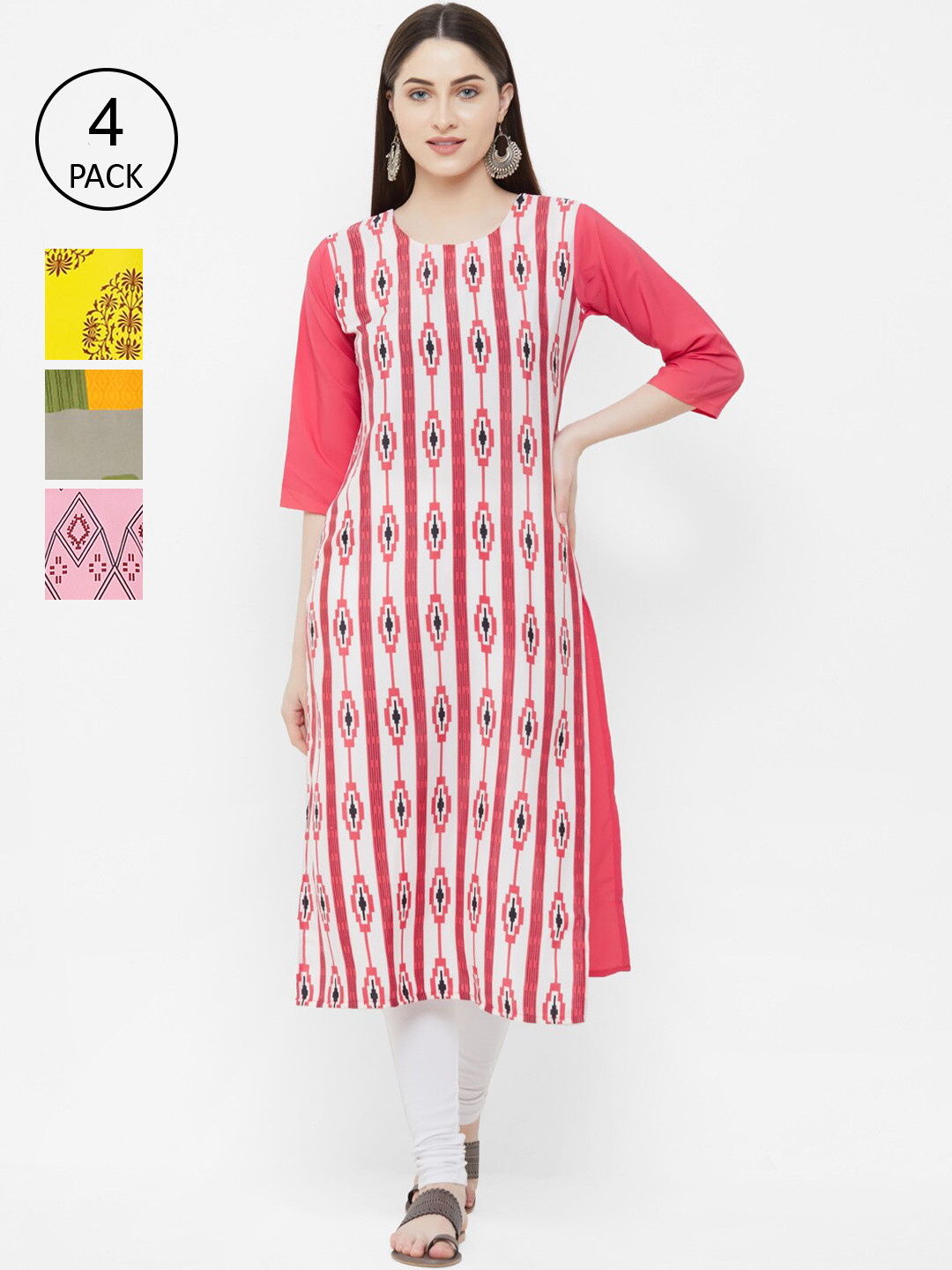 

7Threads Women Pack of 4 Ethnic Motifs Printed Crepe Kurta, Multi
