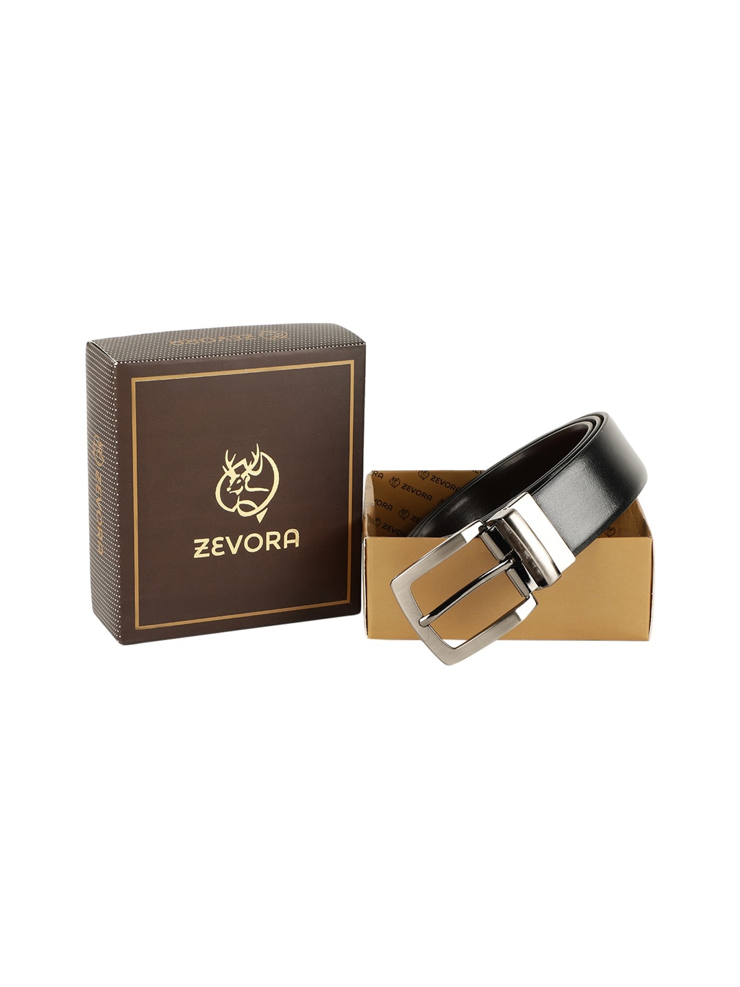 

ZEVORA Men Black & Brown Textured Reversible Belt