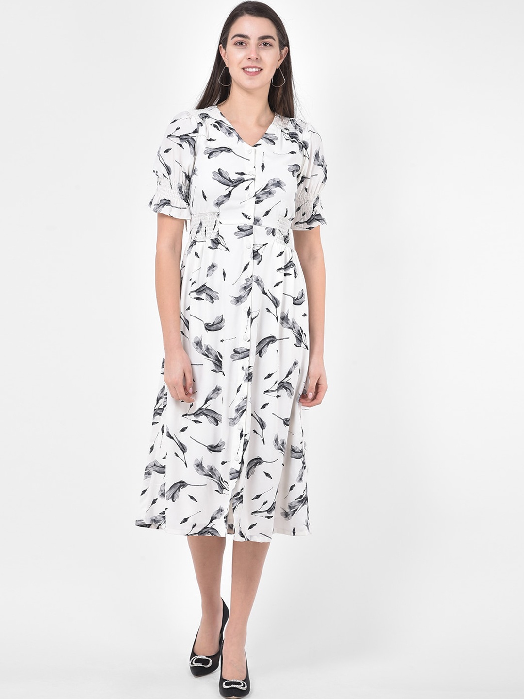 

Latin Quarters Women White Printed Fit and Flare Dress