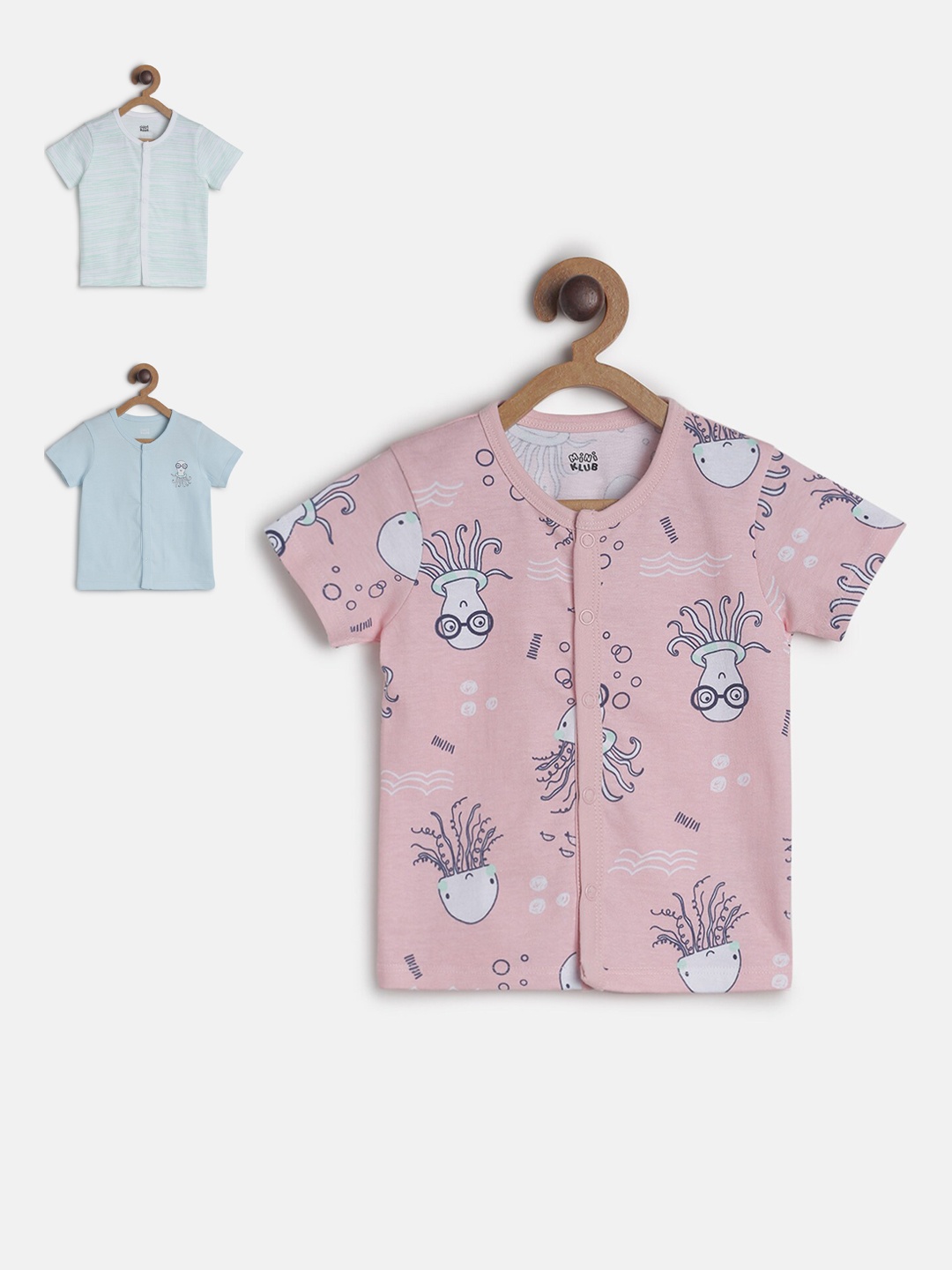

MINI KLUB Boys Pack of 3 Printed Round Neck Cotton Jhabla, Multi
