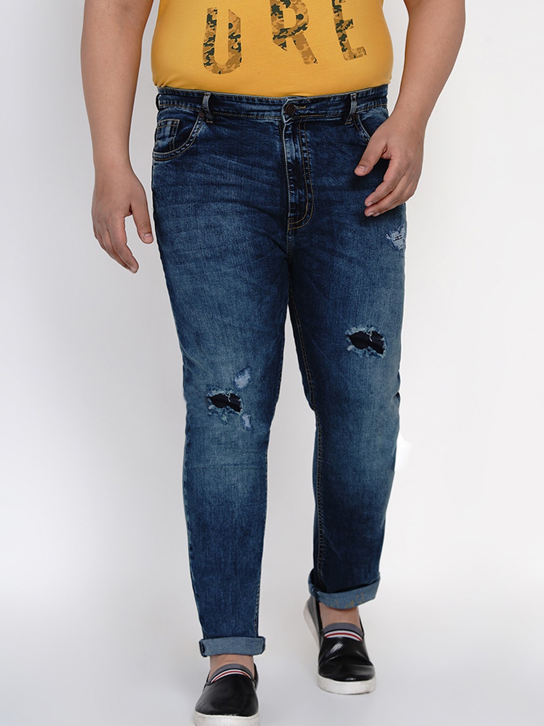 

John Pride Men Navy Blue Relaxed Fit Mid-Rise Mildly Distressed Plus Size Jeans
