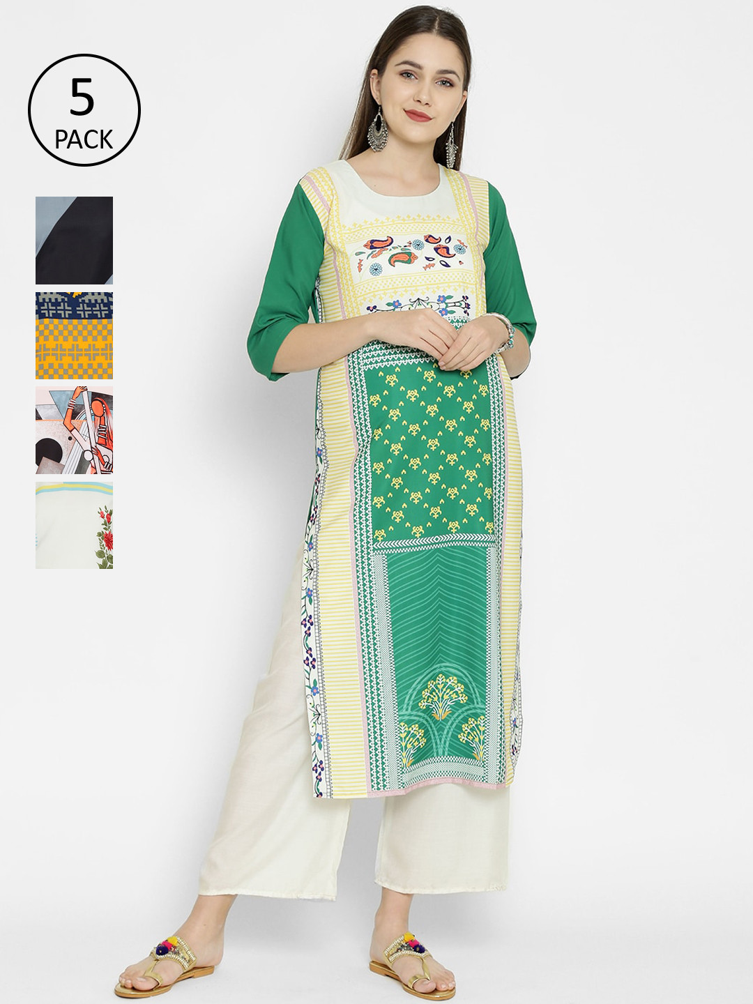 

7Threads Multicoloured Pack of 4 Printed Crepe Kurta, Multi