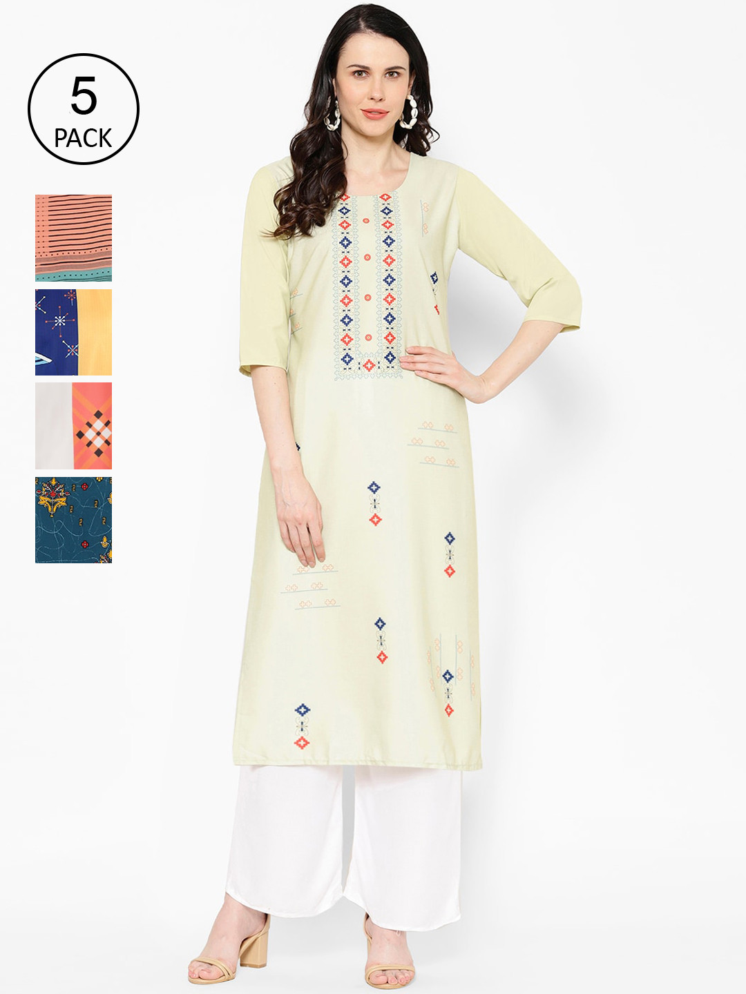 

7Threads Pack Of 5 Digital Printed Crepe Kurtas, Multi