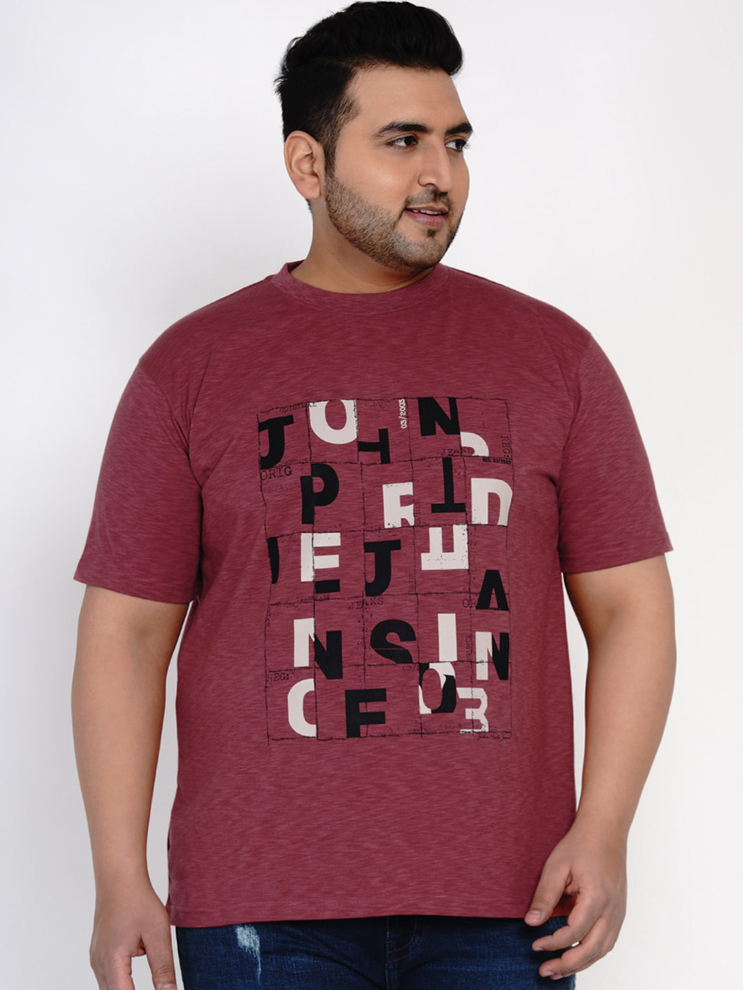

John Pride Men Red Printed Round Neck T-shirt
