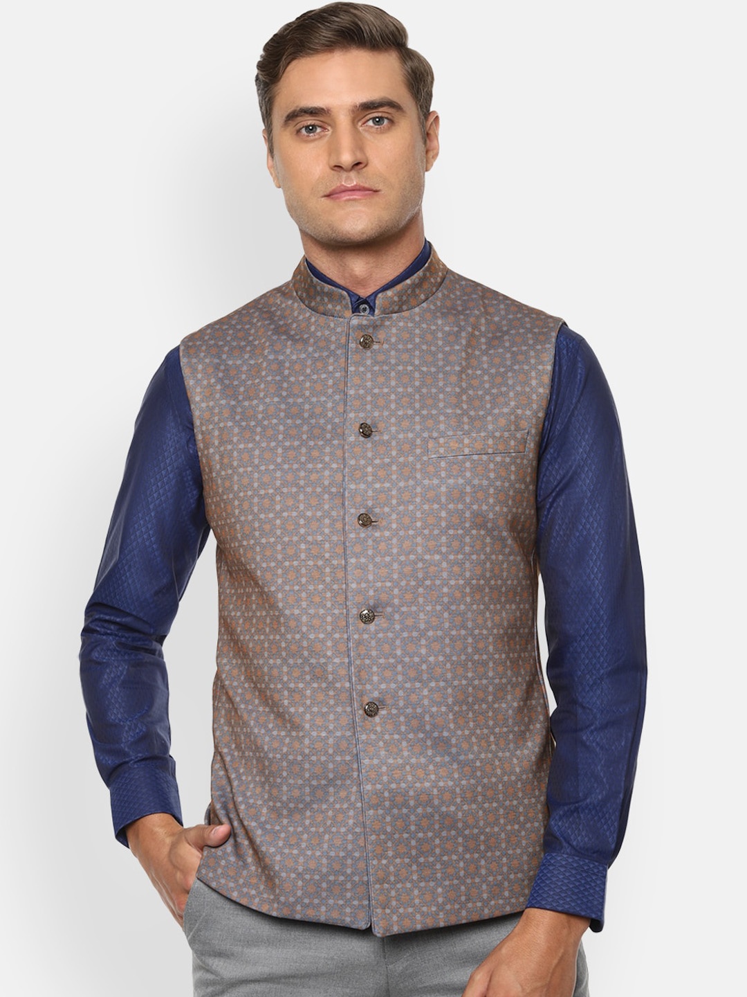 

V Dot Grey Printed Waistcoat