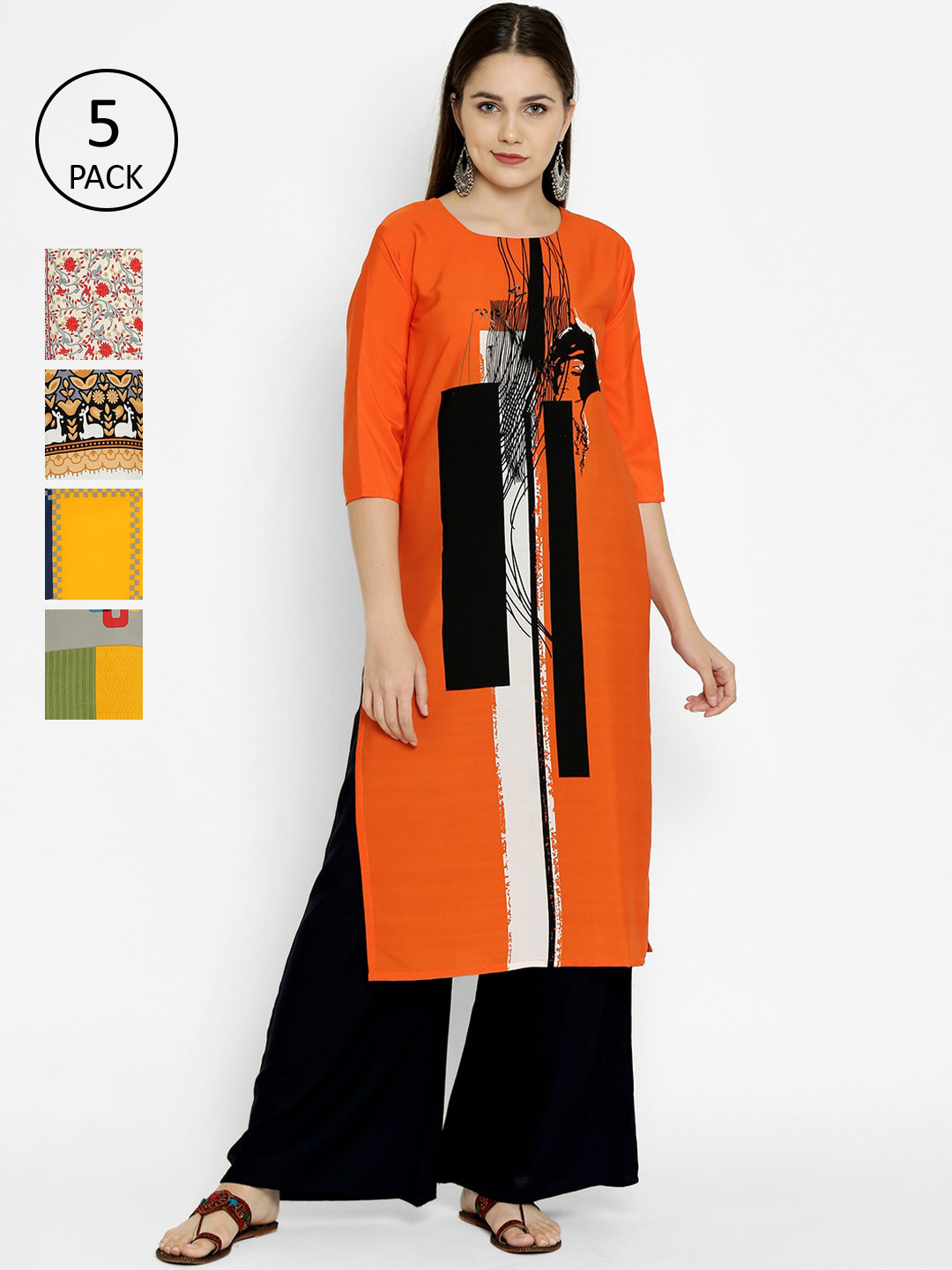 

7Threads Women Multicoloured Printed Crepe Kurta Set of 5, Multi