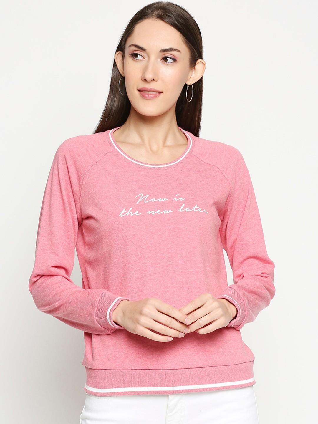 

People Women Pink Printed Sweatshirt