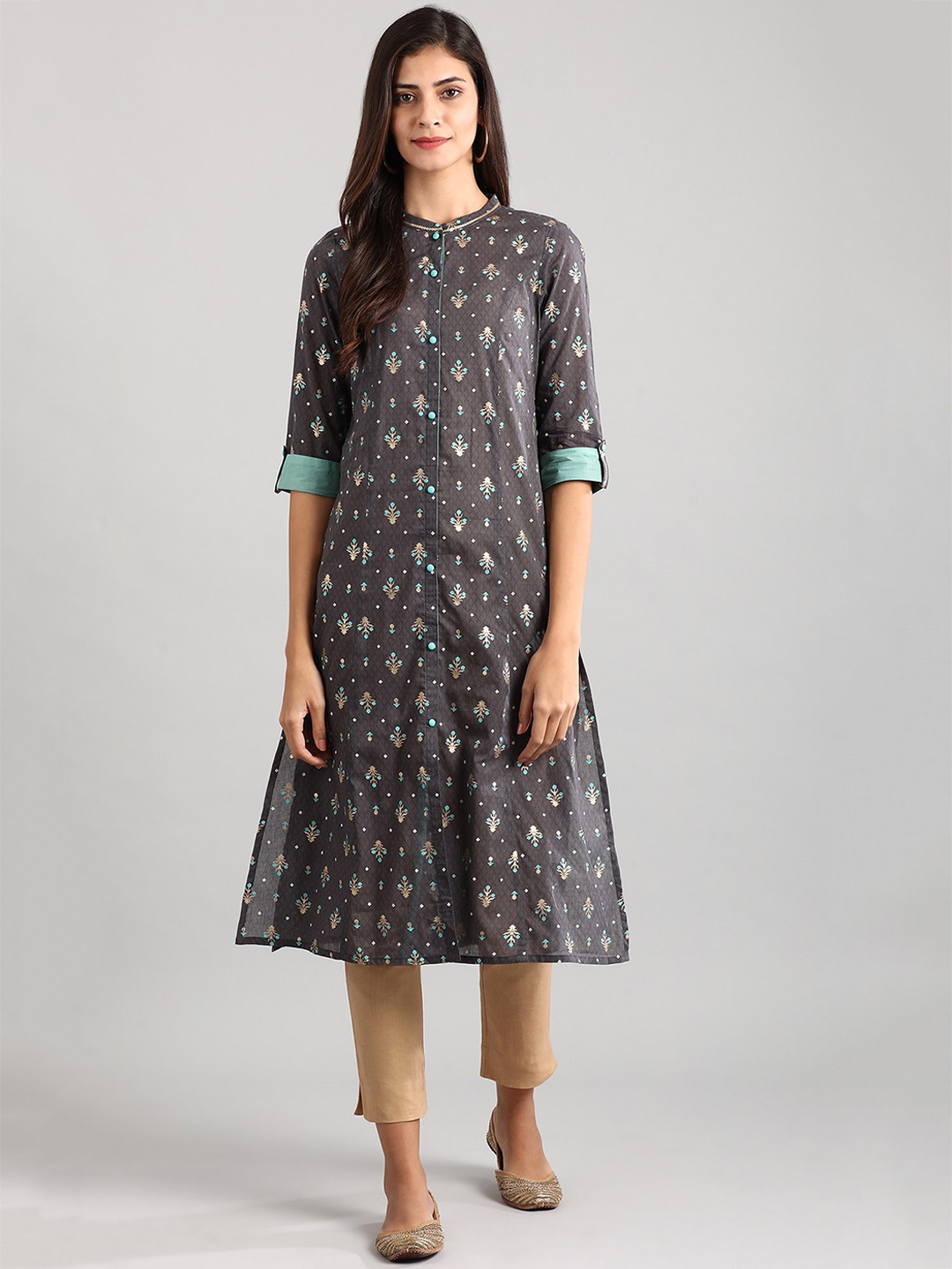 

AURELIA Grey Ethnic Motifs Printed Kurta