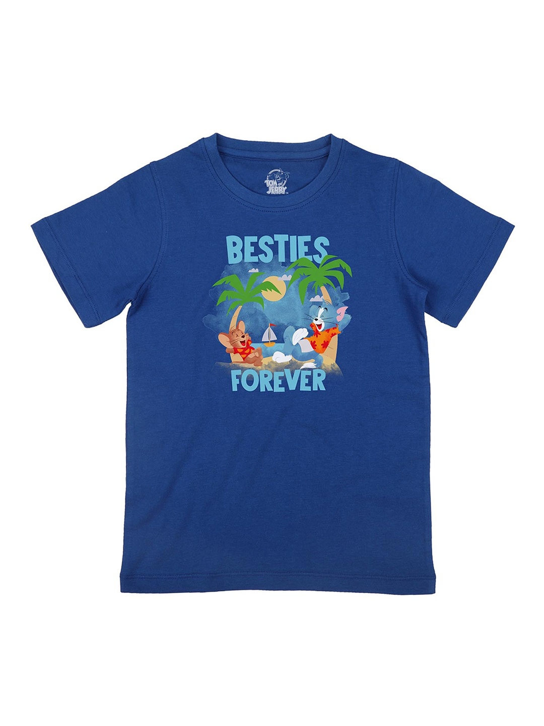 

Tom Jerry Boys Blue Printed Round Neck Pure Cotton T-shirt
