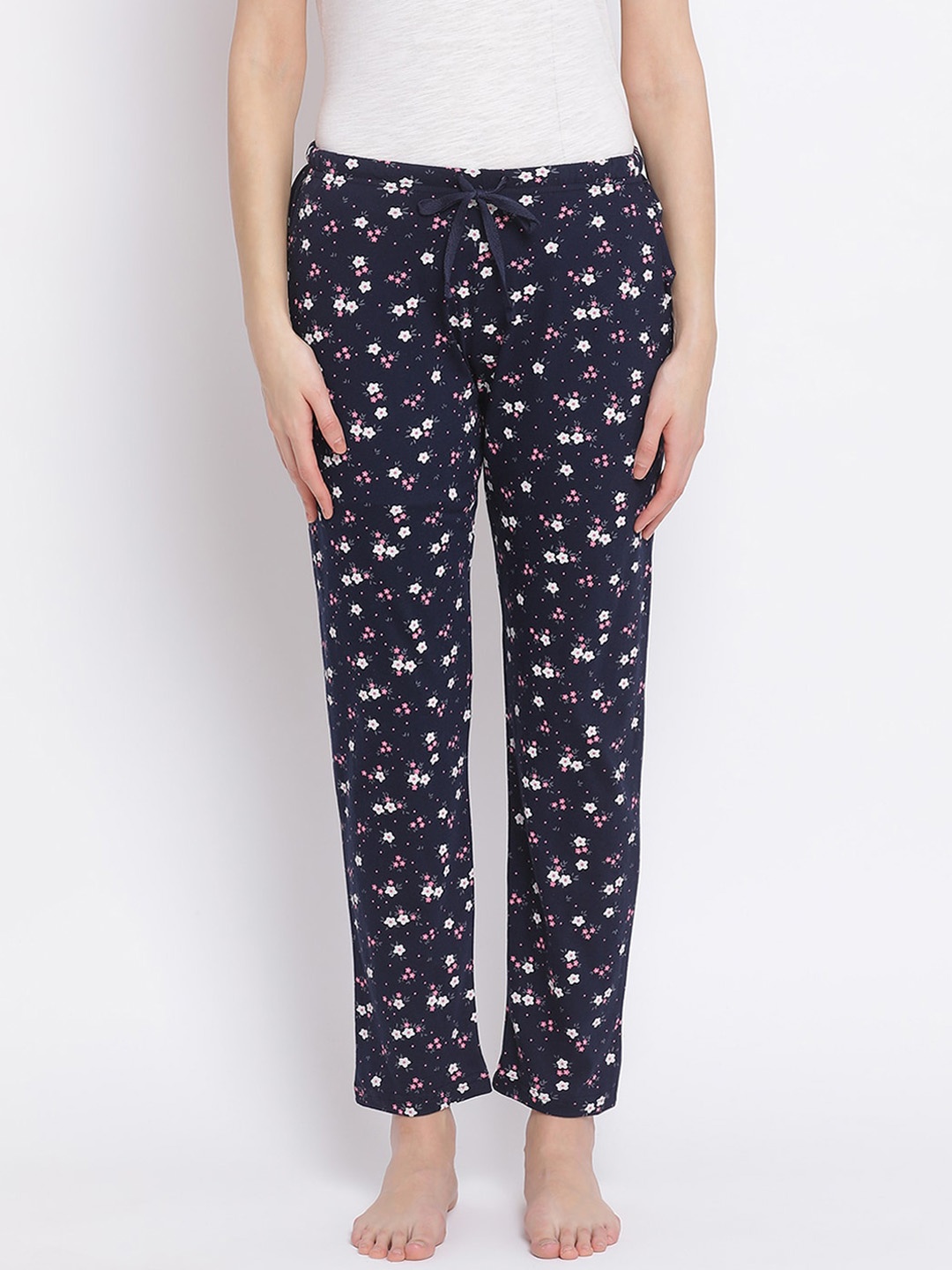 

Kanvin Women Navy Blue & White Printed Lounge Pants, Black